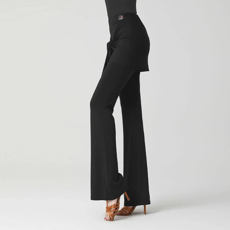 بنطلون رقص لاتيني جديد للخريف للنساء - بنطال طويل أسود عالي الخصر للرقص الحديث والرقص المربع والرقص في قاعة الرقص