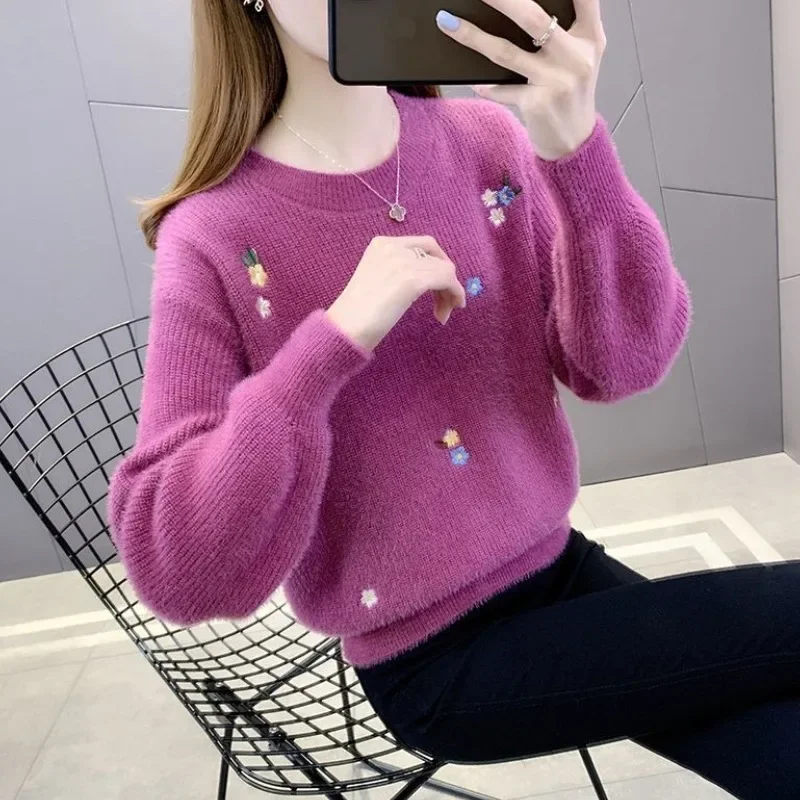 Lose Damen Pullover Runde O Hals Neue Strickwaren Thermische Japanischen Stil Y2k Vintage Top Warme Koreanische Mode frauen Stricken Pullover