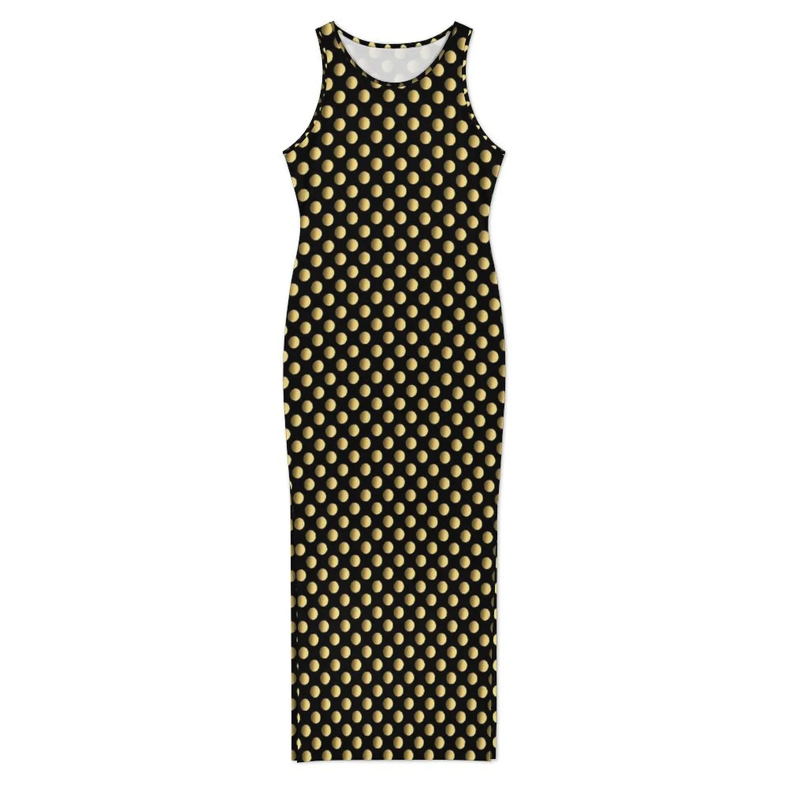 여성 골드 도트 드레스 서클 인쇄 미적 Bodycon 드레스 휴일 민소매 나이트 클럽 맥시 드레스 그래픽 빅 사이즈 Vestidos