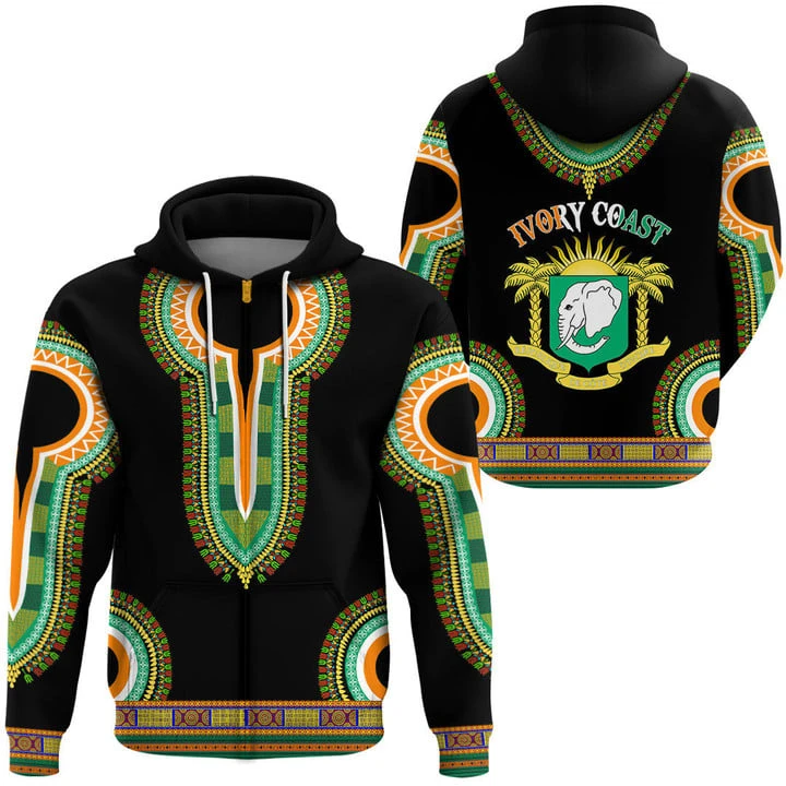 

Ivory Coast Map Flag Zip Up Hoodies For Men Clothes Africa Zone National Emblem Tracksuit Animal Elephant Pullovers Women Tops