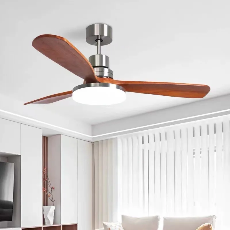 High end luxury solid wood 42, 52 inch modern minimalist walnut color living room LED fan light bedroom dining hall hotel silent