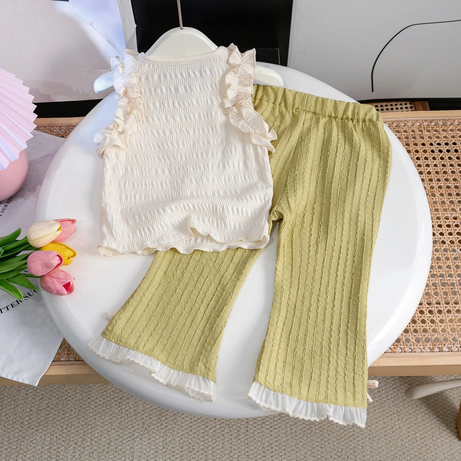 Girls Clothes Sets Summer 3D Flower Sleeveless Tank Top + Flared Pants Suits for Kids Fashion Children Outfit Sets Baby Clothing