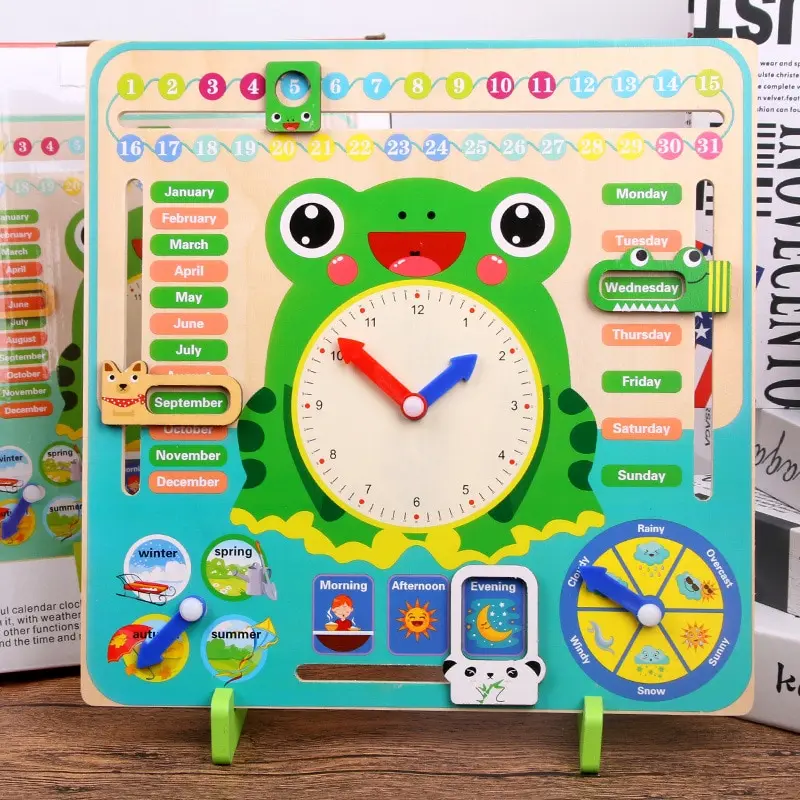 Kids Wooden Montessori Toys Weather Season Calendar Clock Time Cognition Preschool English Education Teaching Toys For Kids Gift