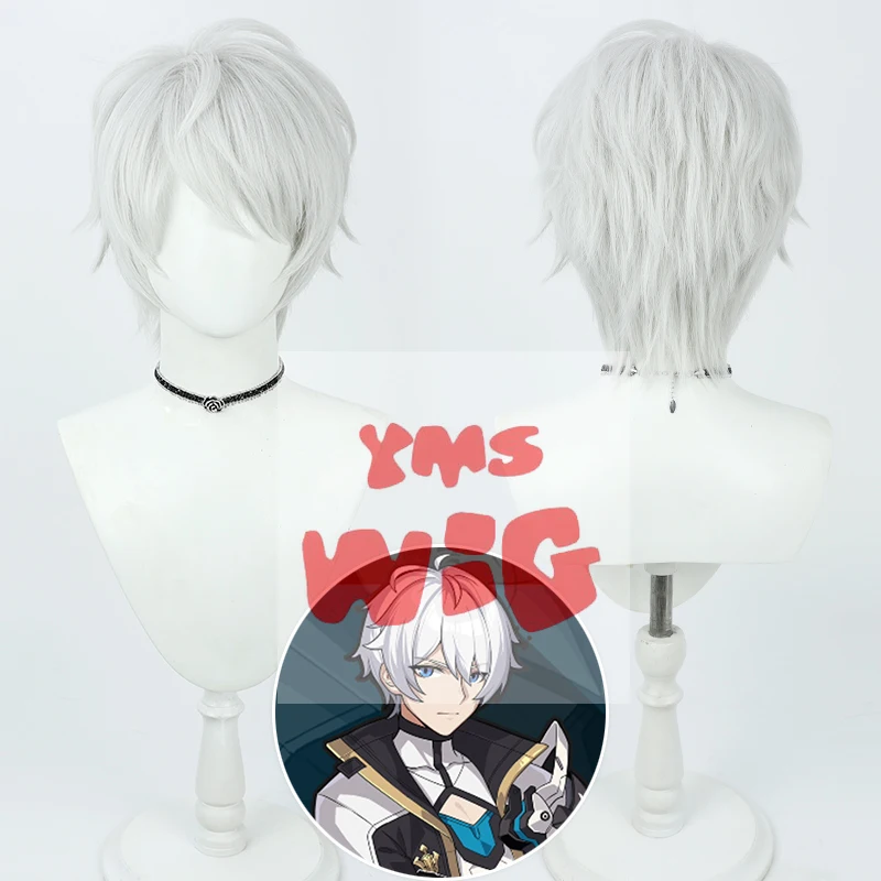 Game Honkai Impact 3 Kevin Kaslana Cosplay Wig 30cm Short Silver White Cosplay Anime Wig Heat Resistant Fibre Wigs + Cap