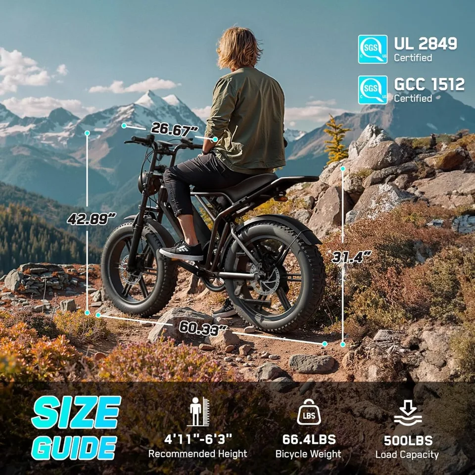 New Upgrade US Shipping Full Suspension Fat Tire Electric Bike for Adults 1500W Peak Motor 60 Miles Range 48V 15Ah Removable Bat image 6