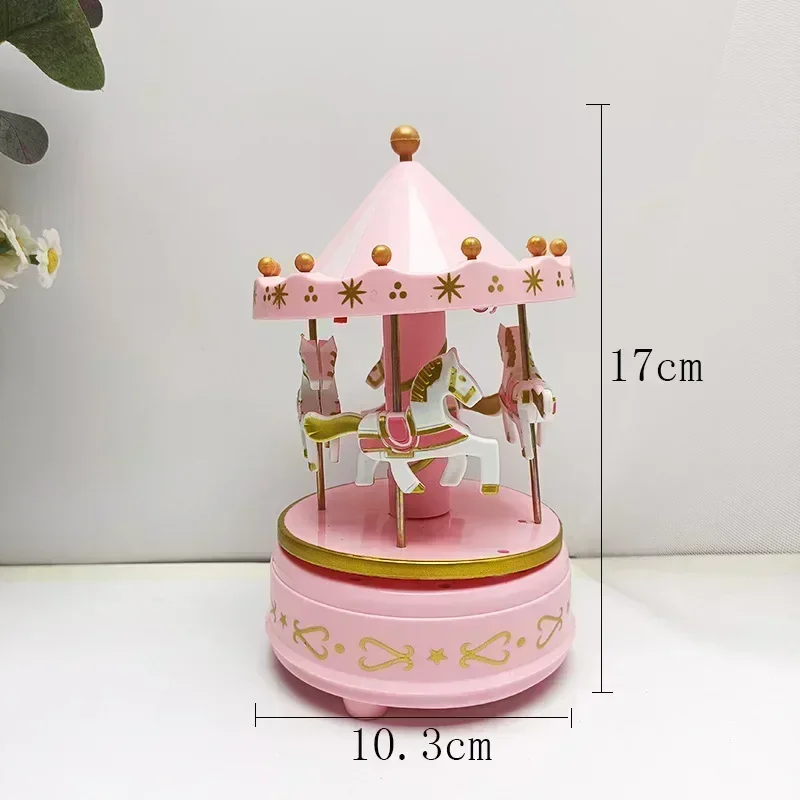 1 قطعة صندوق تشغيل الموسيقى الدائري الفاخر 4 الحصان تدوير دوران رومانسية فاخرة كاروسيل اللعب اليدوى صندوق تشغيل الموسيقى الهدايا electroless 2025