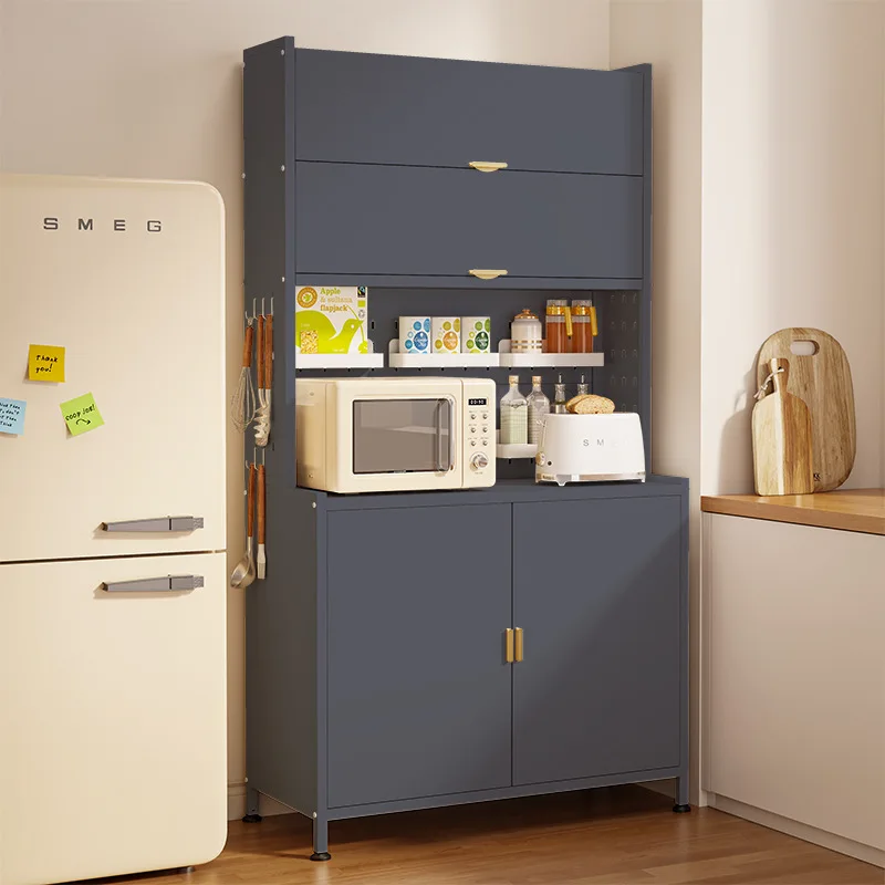 Steel Kitchen Sideboard Floor to Ceiling Multi Layer Cabinet Microwave Shelf Double Door Storage Cupboard