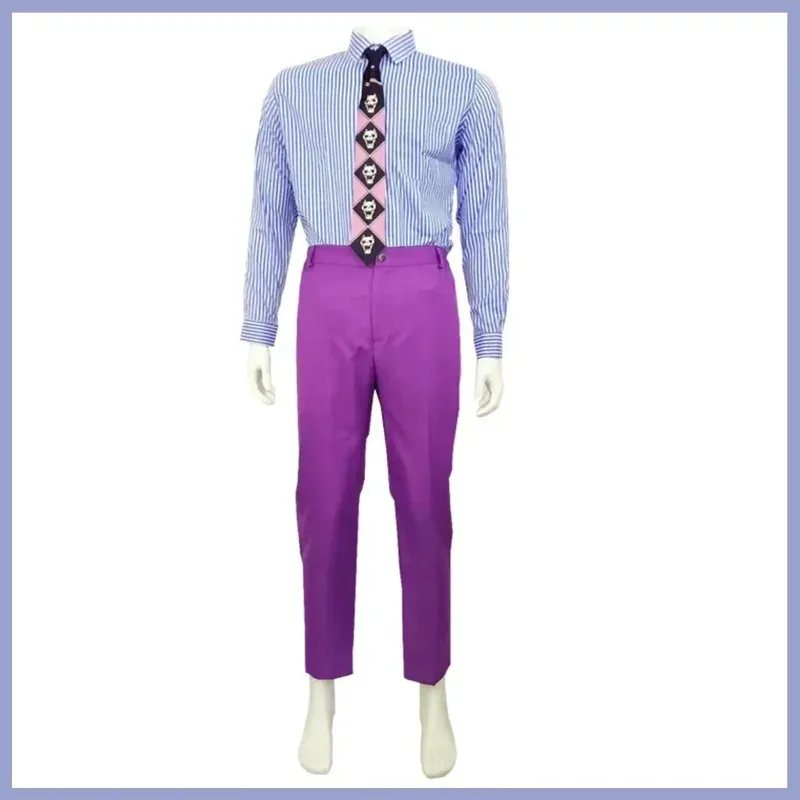 Цианиме Невероятные приключения Джоджо Кира Йошикаге Косплей Костюм Фиолетовый Костюм Униформа Рубашка в полоску Парик Взрослый Мужской Карнавальный Комплект