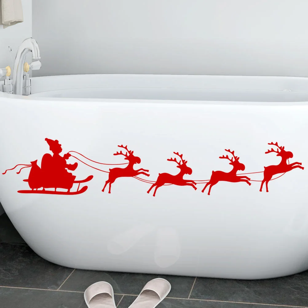 

Four Reindeers Santa Claus Christmas Wall Sticker Removable for Living Room Bedroom Storefront PVC Merry Christmas Decoration