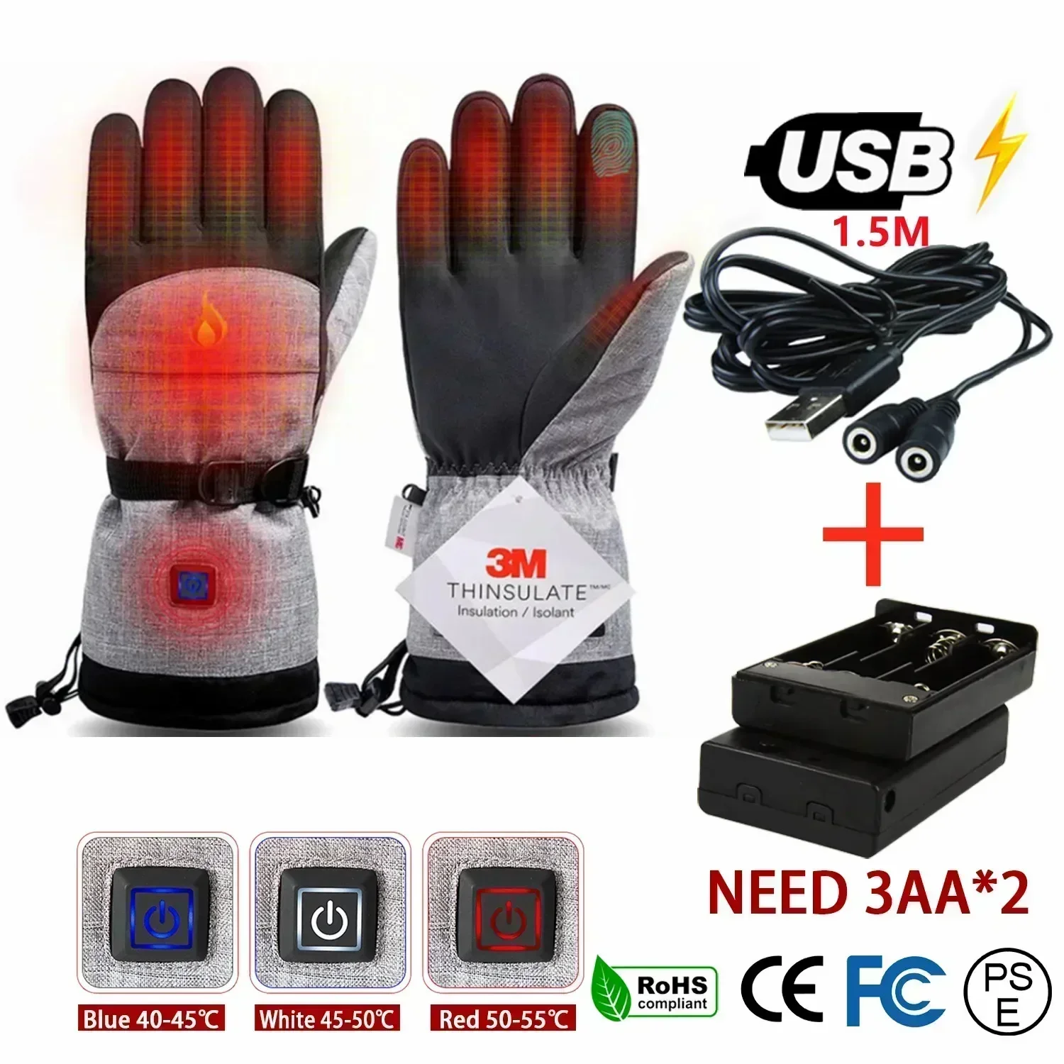 Guanti invernali 3M cotone riscaldamento scaldamani guanti termici elettrici impermeabile Snowboard ciclismo moto bicicletta sci all\'aperto