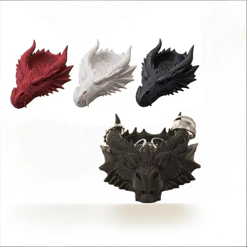 

Dragon Head Storage Tray Gothic Organizer Medieval Dragon Sculpture Jewelry Display Rack for Vanity Nightstand Use