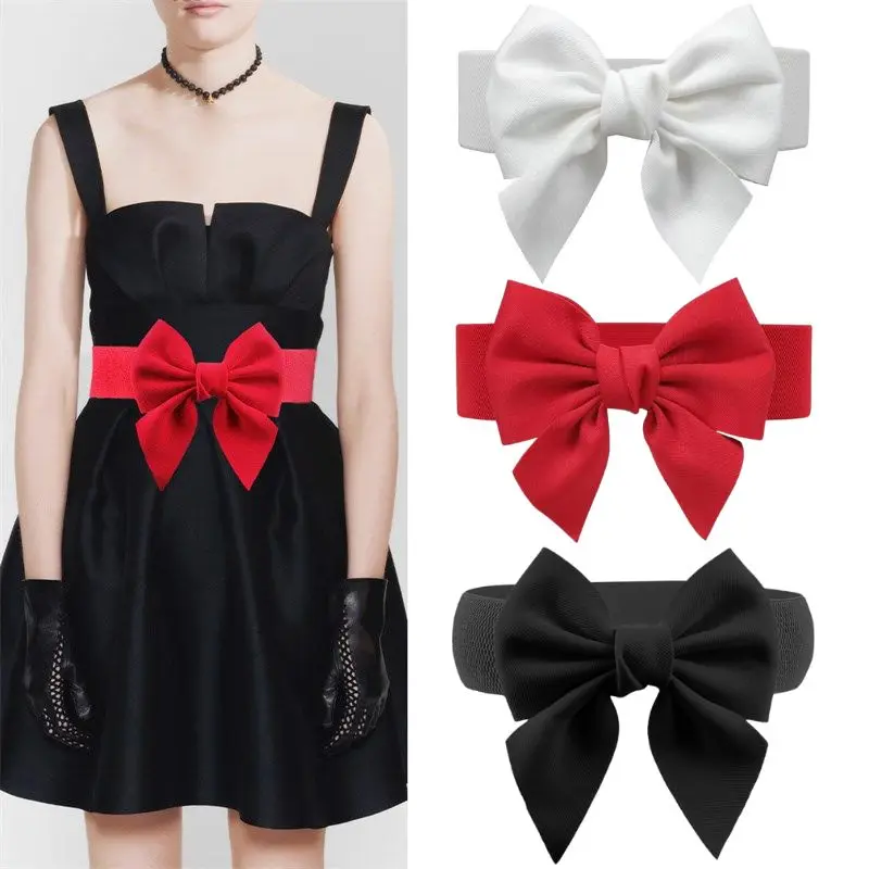 Women Waistband diamond inlaid Elastic Wide Waist Belt Fashion Solid Bowknot Waist Straps For Dress Decorate Clothes Accessories