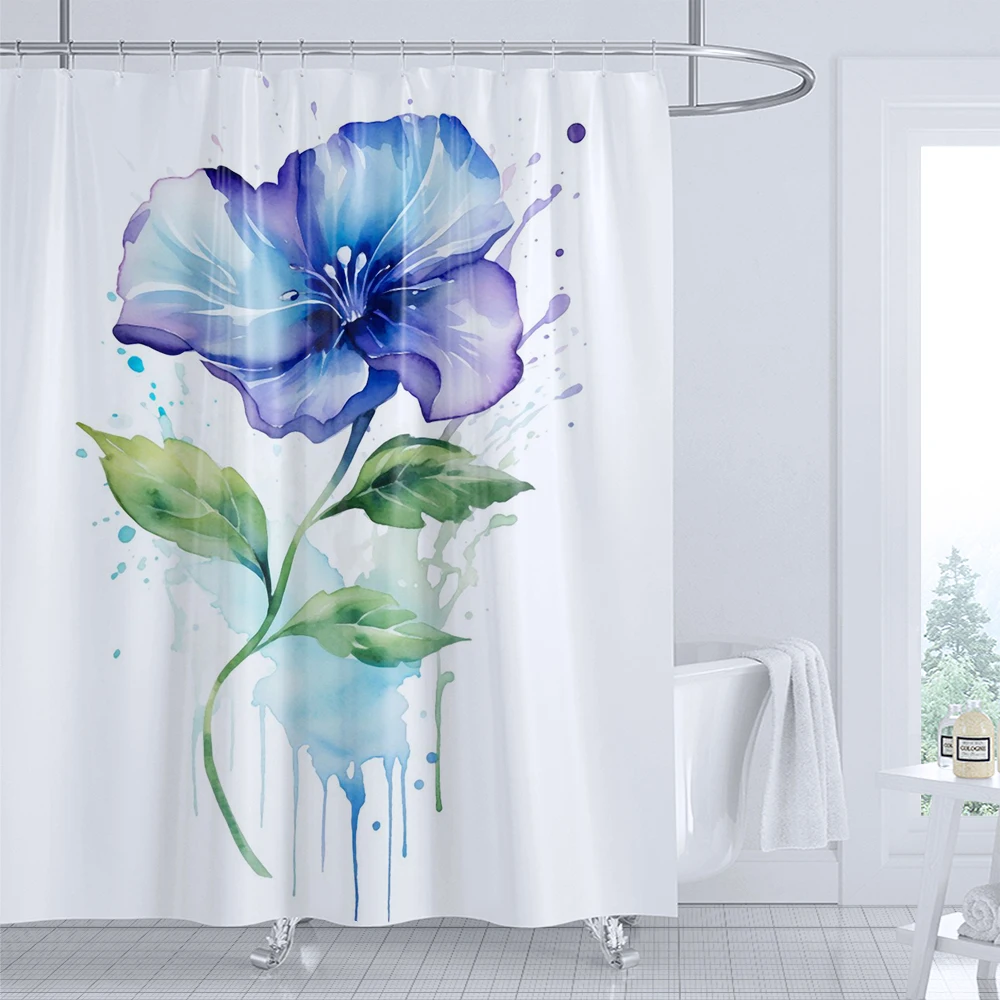 

Bathroom Watercolor Plant and Floral Shower Curtain Minimalist Art Flowers Polyester Fabric Decoration Shower Curtain with Hooks