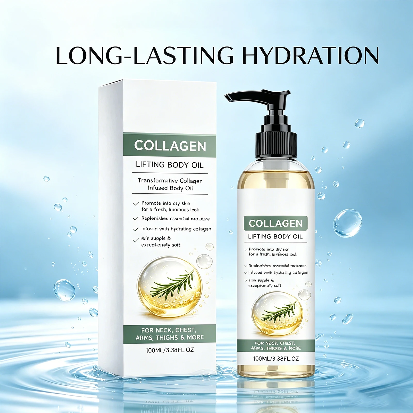 2026 New Collagen Body Oil Lifting Firming Hydrating Massage Oil Dry Skin Smooth Non-Greasy 100ml Rosemary After Shower Body Oil