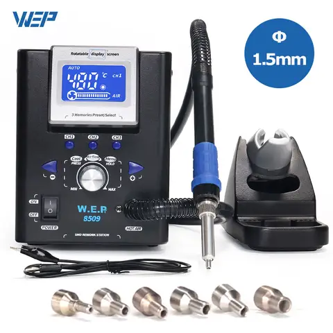 WEP 8509 마이크로 핫 에어 건 납땜 스테이션, 1.5mm 4mm 노즐 온도 조절 가능 BGA 재작업 스테이션, 전화 수리용