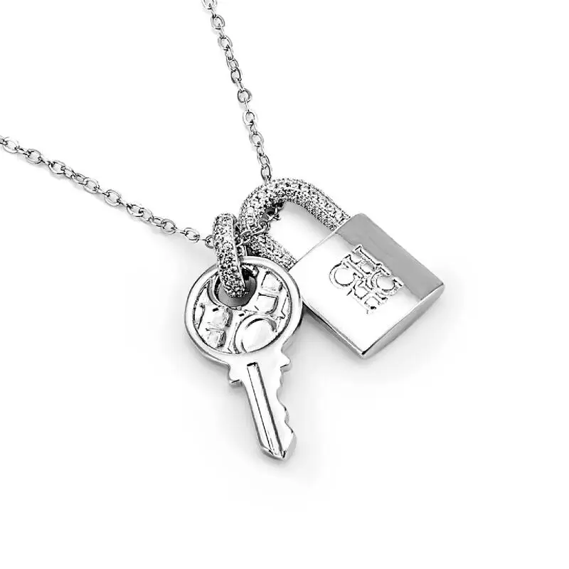 CH مفتاح وقفل قلادة زوجين مطابقة الحب قلادة النحاس الزركون هدية مجموعة مجوهرات رمزية رومانسية له لها
