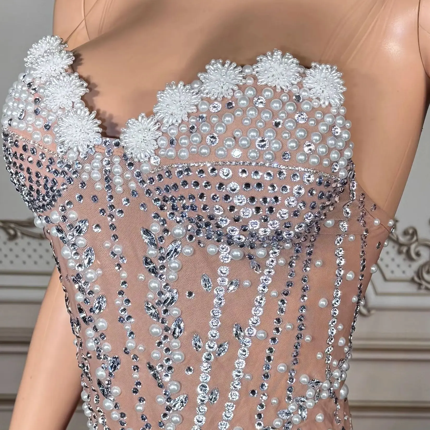

ZD Crystal Birthday Party Outfit Elegant Floor-Length Bodycon Vestidos for Women Pearl Rhinestone Prom Dress Sexy Sweetheart
