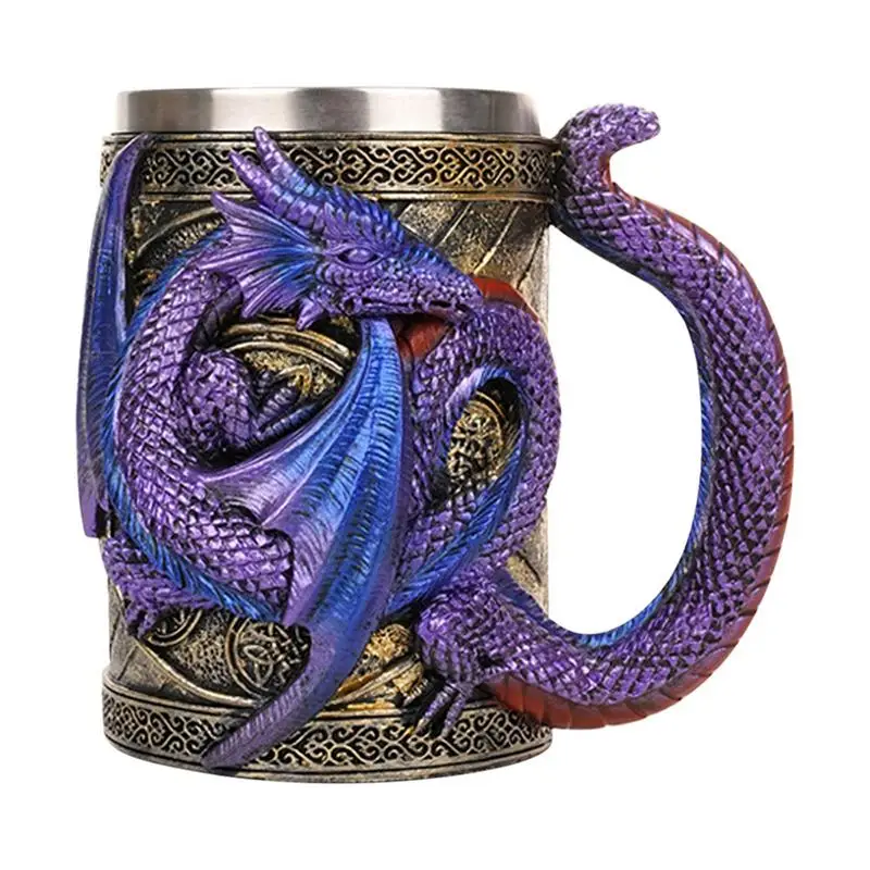 Medieval Double Dragon Goblet Creative 3D Beer Mug Resin  Stainless Steel Coffee Mug Wine Cup Retro Dragon Beer Mug Coffee Cup