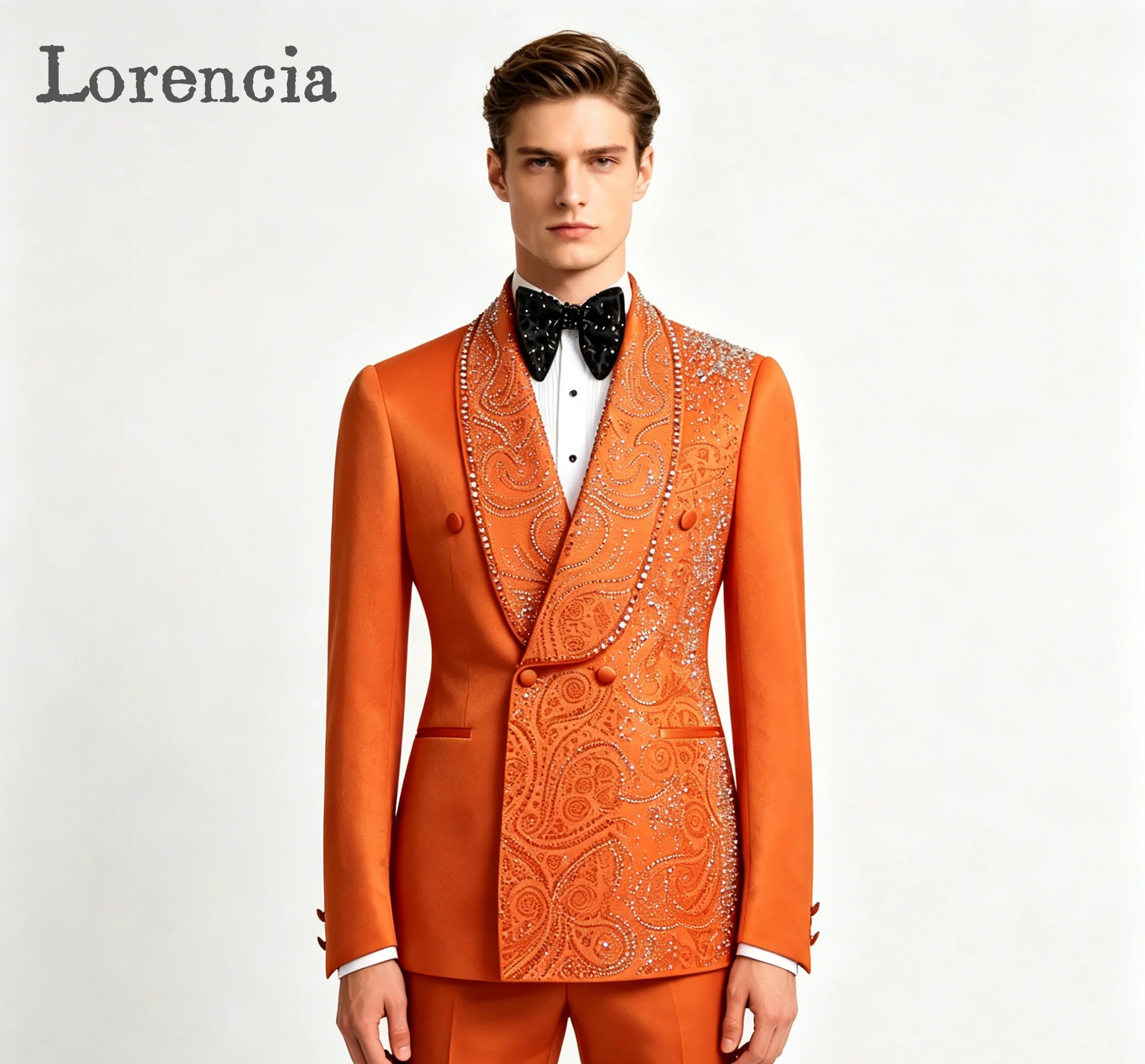 

Rhinestone Men Suits 2 Pcs Breasted Shawl Lapel Formal Tuxedos for Wedding Prom Party Customized Blazer Pants fatos de homem
