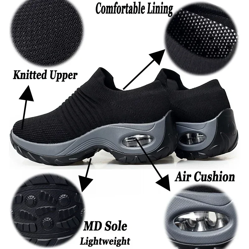 Zapatillas de malla para caminar para hombre y mujer, zapatos de tenis para correr, con plataforma antideslizante, cojín de aire, para gimnasio, baile moderno, talla grande 43