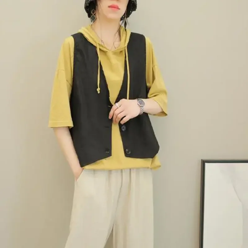 Spring Summer Simple Versatile Small Coat Vest Cardigan Women's Waistcoat Air-conditioning Shirt Thin Literary Outer Wear