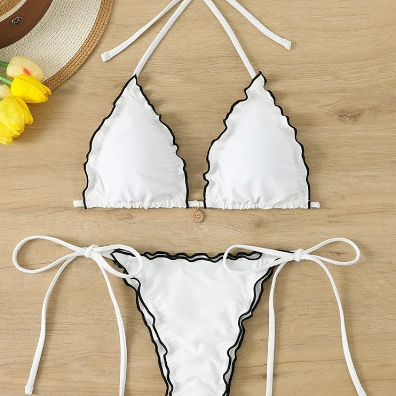 

Модный купальник-бикини 2026 года, раздельный, соблазнительный, для небольшой груди, с эффектом пуш-ап, без спинки, сексуальный, красный комплект для женщин