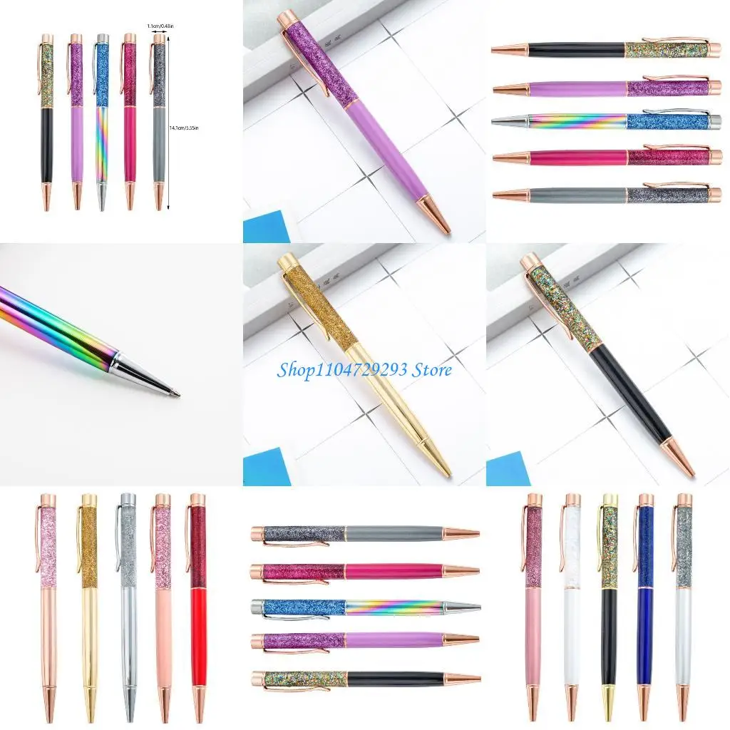 

Y2GD 5Pcs Sequins Drift Sand Ballpoint Pen Twist Action Metal Ballpoint Pens 1.0MM