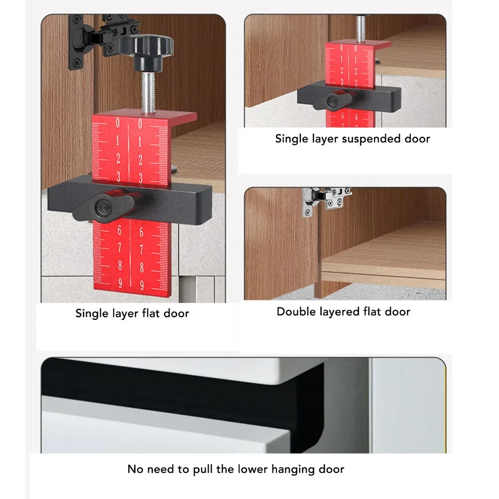 Aluminum Alloy Cabinet Door Installation Positioner Heavy Duty Height Adjustable Cabinet Door Mounting Jig Clear Scale Markings