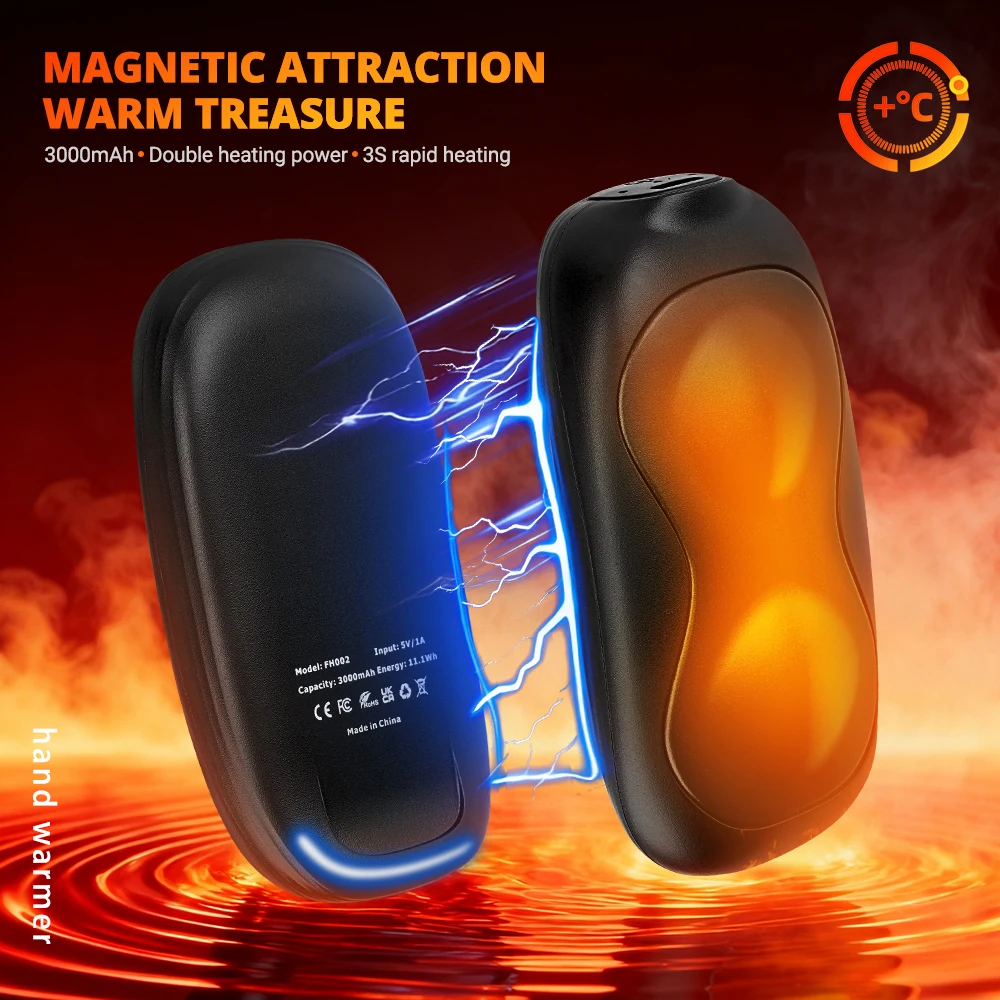 HEROBIKER 손난로 충전식 3000mAh 전기 손난로 스마트 칩 8시간 긴 사용시간 안전한 열 휴대용 포켓 히터 선물