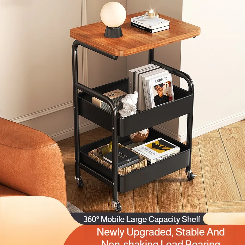 Bewegliches, geschichtetes Lagerregal für den Haushalt mit Rädern. Multifunktionales, offenes, doppelschichtiges Lagerregal