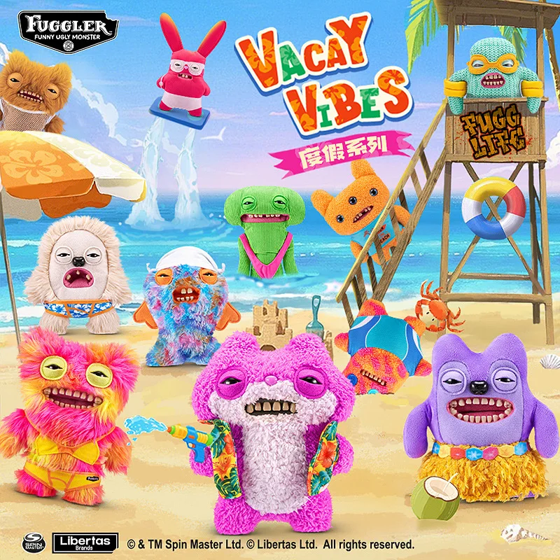 Fuggler Vacay Vibes Series Soft Plush ตุ๊กตาฟันมอนสเตอร์ตลกน่าเกลียดน่ารักของเล่นการ์ตูนตัวเลขรีสอร์ทคอลเลกชันเด็กของขวัญ