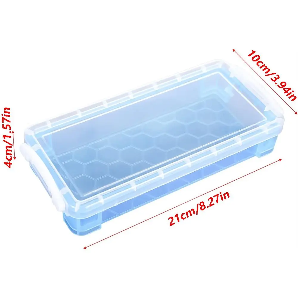 مقلمة شفافة ذات سعة كبيرة مع أبازيم بيضاء، صندوق تخزين أدوات مكتبية موفر للمساحة، بلاستيك مزدوج مفتوح