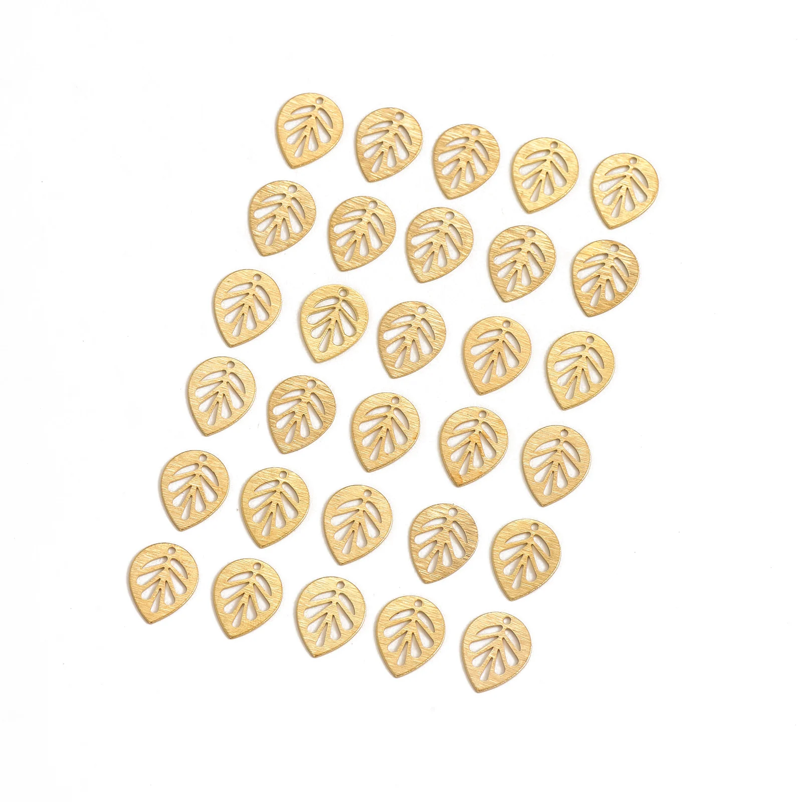 Brass Mini Single Hole Double-Sided Brushed Hollow Leaf Pendant for DIY Production of Women's Earrings, Necklaces, and Pendants