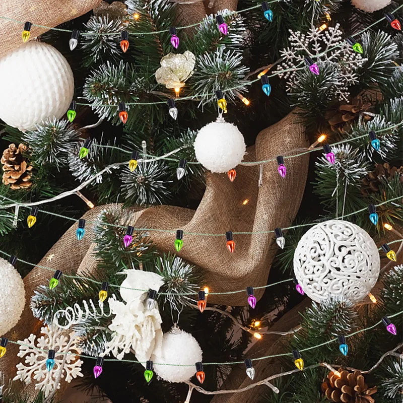 Christmas Tree Colorful Beaded Chain Pendant Gold Silver DIY Home Door Window Garden Dollhouse Decoration Atmosphere Gifts Props