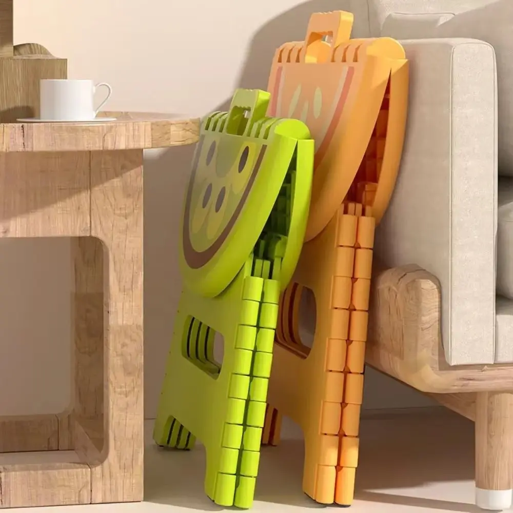 Compact Thickened Folding Stool Non-Slip Fruit Shape Kids Step Stool Safety Locks Sturdy Low Chair Kitchen