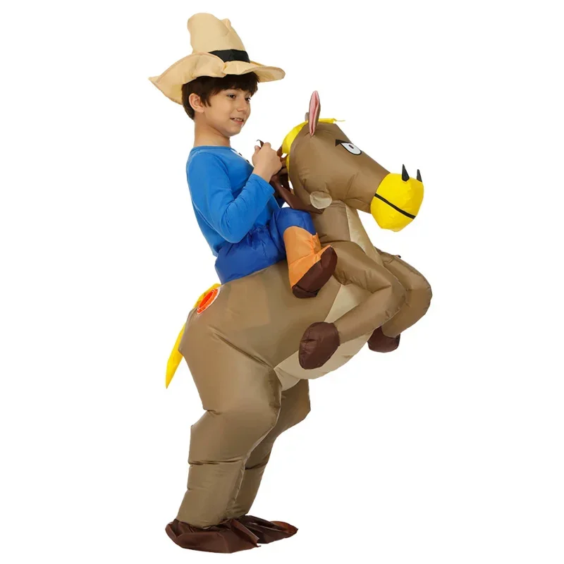 40 to 59 Inch Tall Kids Gift Animal Halloween Costume for Kids Inflatable Cowboy Ride Horse Children's Day Purim Party Dress E