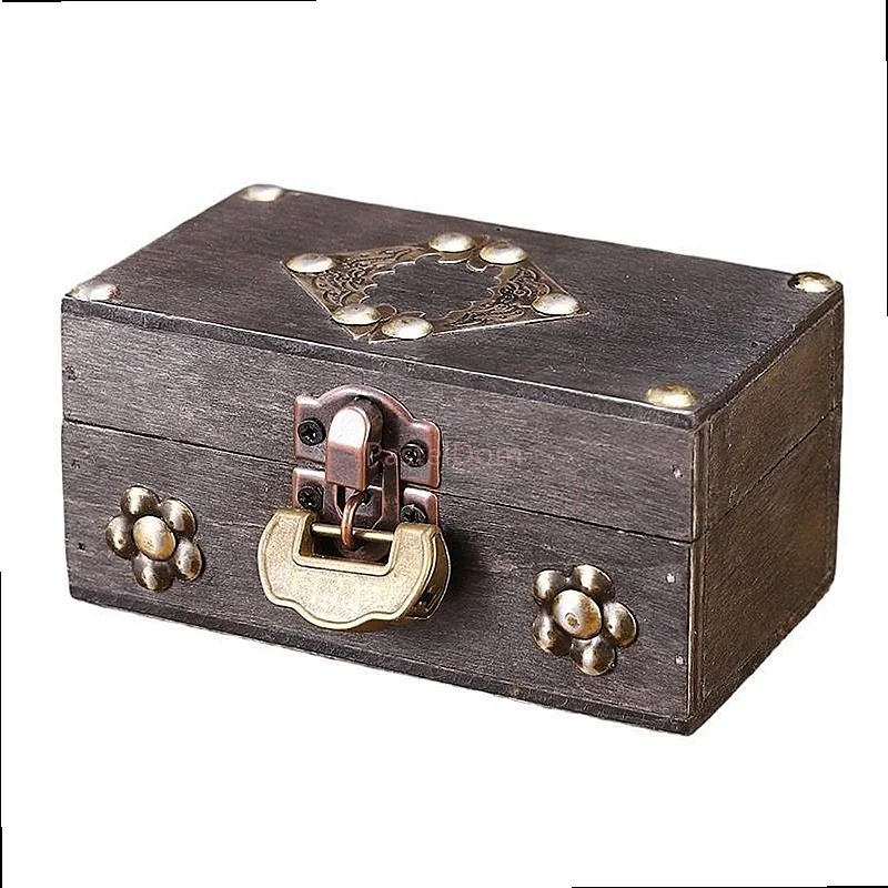 Multifunctional Retro Wooden Storage Box Jewelry Organizer Dustproof Display Case for Collectibles