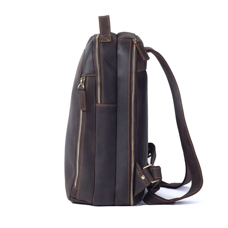 S.WORKER Vintage Echtleder-Rucksack für Herren, klassischer Schulrucksack, 14-Zoll-Laptop-Tagesrucksack, Crazy Horse Rindsleder-Tasche, Preppy-Stil – Detail 7