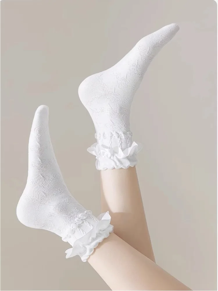 3 أزواج امرأة لوليتا لطيف أسود أبيض الجوارب مجموعة الربيع الصيف الإناث سيدة بنات الدانتيل Kawaii الجوارب للنساء #5