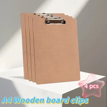 4 adet A4 Ahşap Klasör Kurulu Yazma Pedi Kurulu Klip Boyama Kurulu Klip Toplantı Kayıt Panosu Klip Taşınabilir Ofis, Okul Malzemeleri