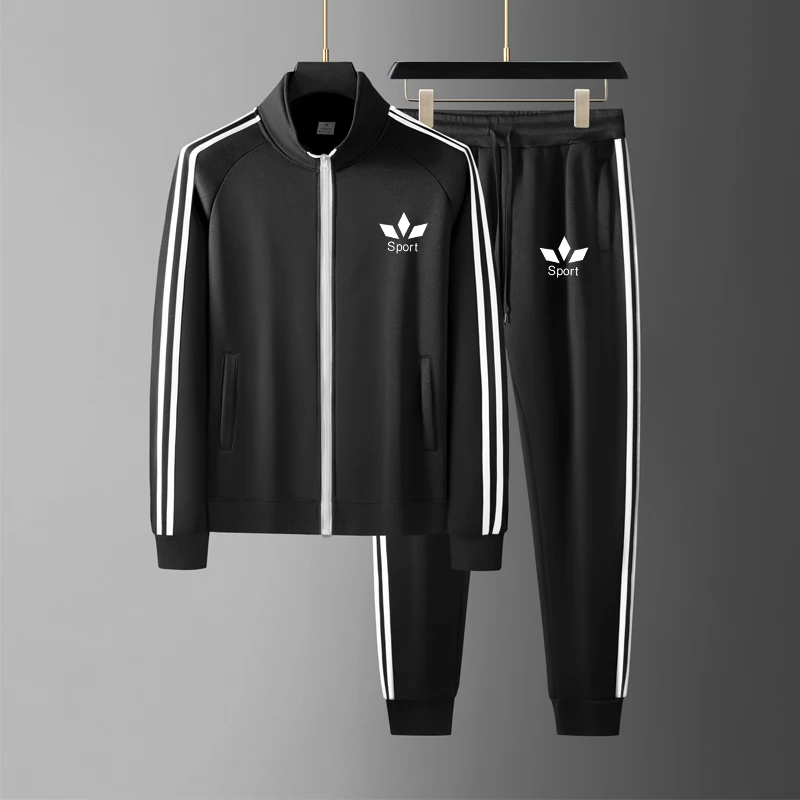 Men's Minimalist Geometric Icon Print Gym Suit Zip Up Jacket And Trousers 2 Piece Set Spring Autumn Outdoor Running Sportswear view 2