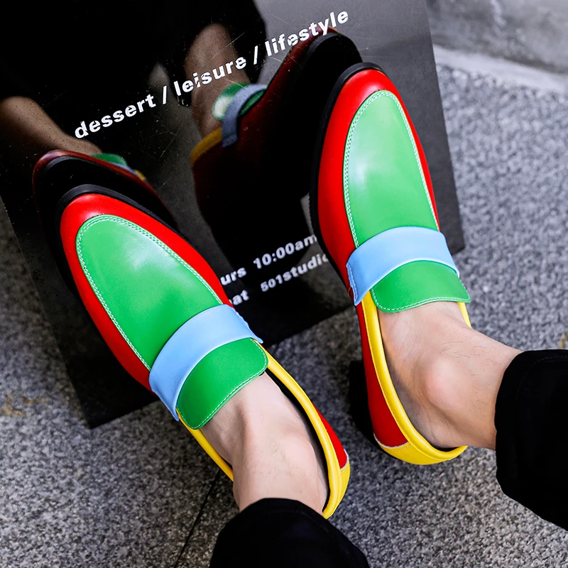 

Men High Heeled Loafers Colorful Color Blocking Business Fashion Formal Shoes