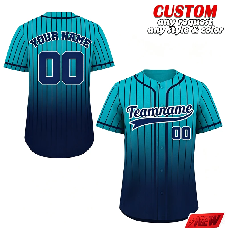 Gradient Multi Color Stripes Baseball Shirt For Men Summer Personalized Name Number Short Sleeve Tops Fashion Sports Team Jersey