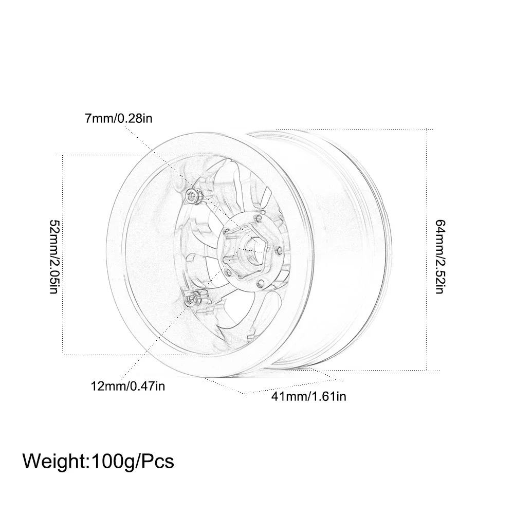 1:10 2.2" Beadlock 15 Hole Alloy 63*51*41 Wheels Hub Rim for RC Crawler 1/10 Axial SCX10 SCX10II 90045 RR10 TRX-4 Traxxas