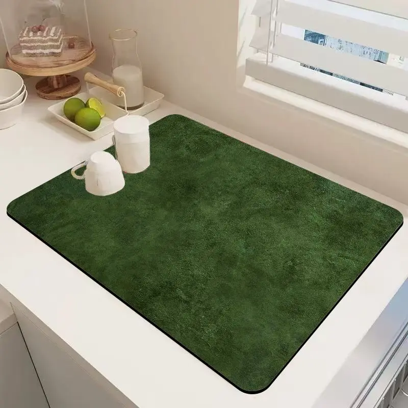 VIKAMA Solid Dark Green Coffee Bar Mat Non Slip Quick Dry Waterproof Counter Protector for Coffee Maker