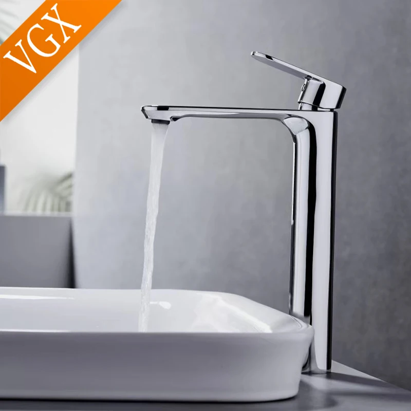 Imagem -05 - Vgx Torneiras do Banheiro Alta Bacia Mixer Sink Torneira de Altura Gourmet Lavatório Torneiras Água Quente e Fria Guindaste Tapware Bronze Preto Ouro