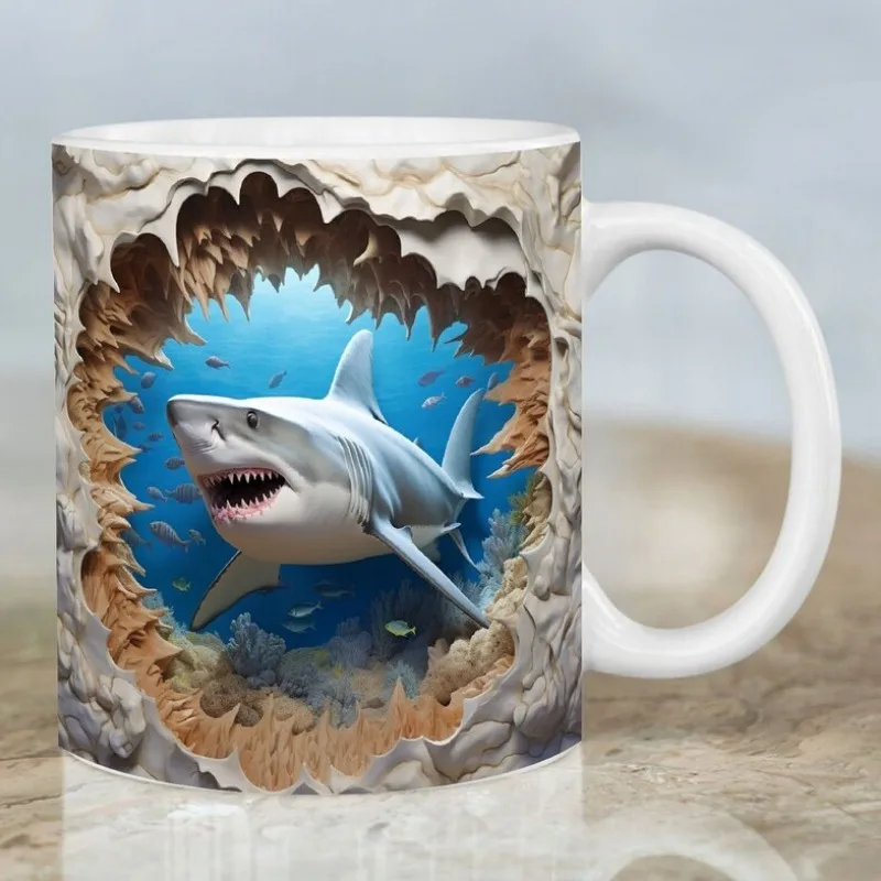 

Small gift ocean shark ceramic coffee tea cup