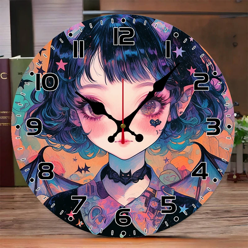 Fantasy Girl Wooden Round Silent Hanging Wall Clock, Suitable For Living Room, Office, Study Room, Bedroom, Home Decoration