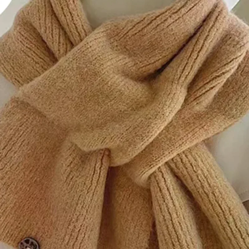 Neck Guard Shawl Solid Color Cross Scarf Knitted Neckerchief Wrap Neck Warmer Women