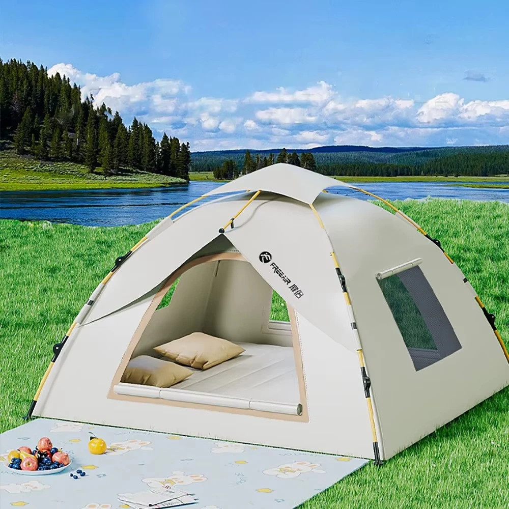

3-4 Double Automatic Pop-Up Tent with Fiberglass Poles Square Oxford Cloth Camping Shelter Quick Setup 3-Second Design